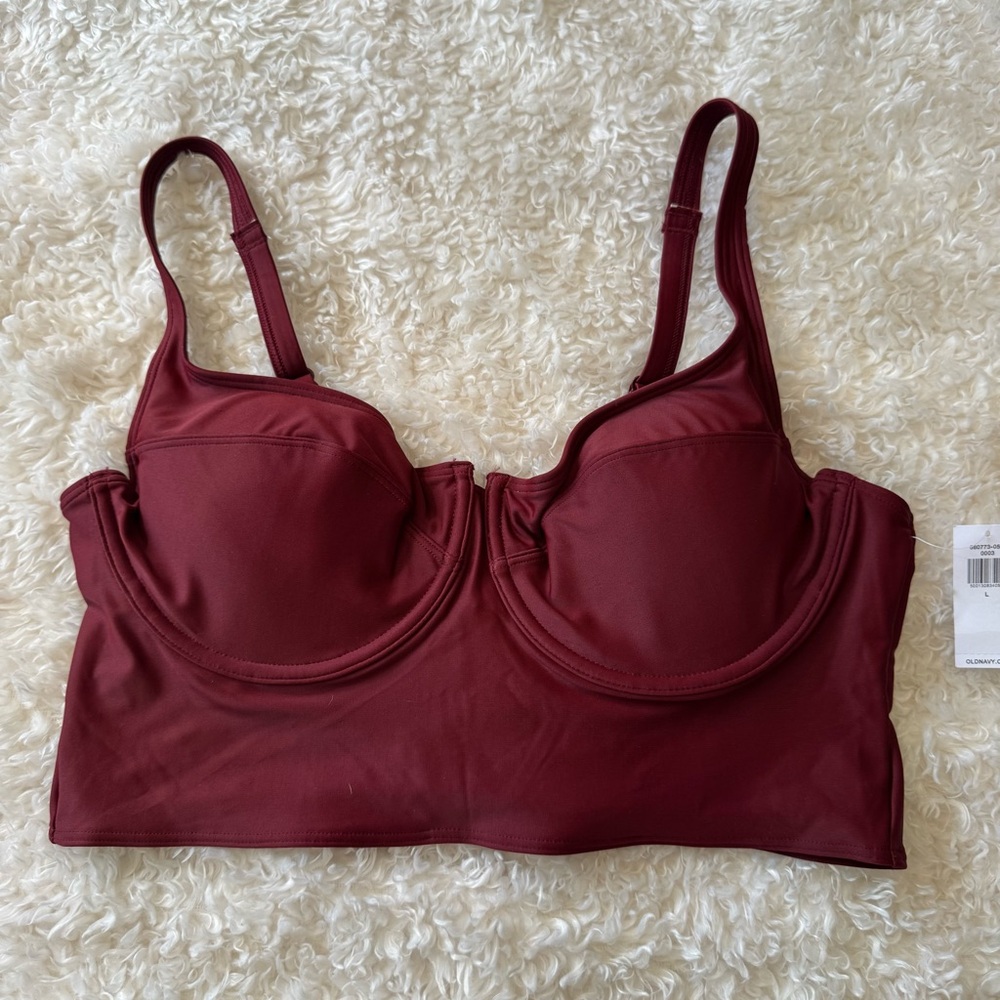 Old Navy bundle (2) Long Sleeve ruched blouse & red Balconette crop top Sz Large - Picture 10 of 15